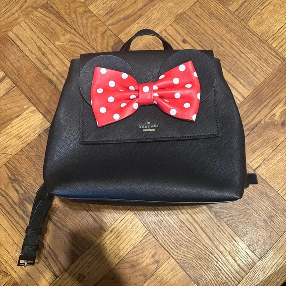 Disney Kate Spade New York Minnie Mouse Black Red Bow Leather Backpack - Picture 2 of 8